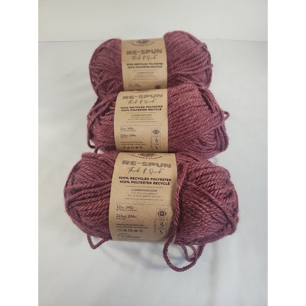 Lot Of 3 Lion Brand Re-Spun Thick & Quick Yarn-Dark Cherry Super Bulky